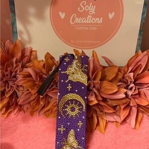 Purple Beaded Bookmark with Moon and Stars